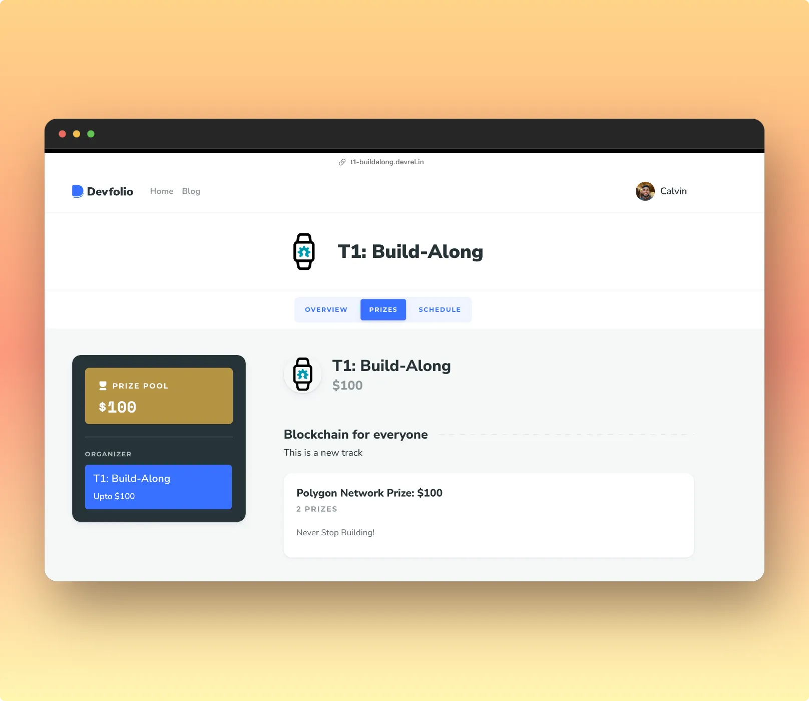 Prizes Tab on Microsite